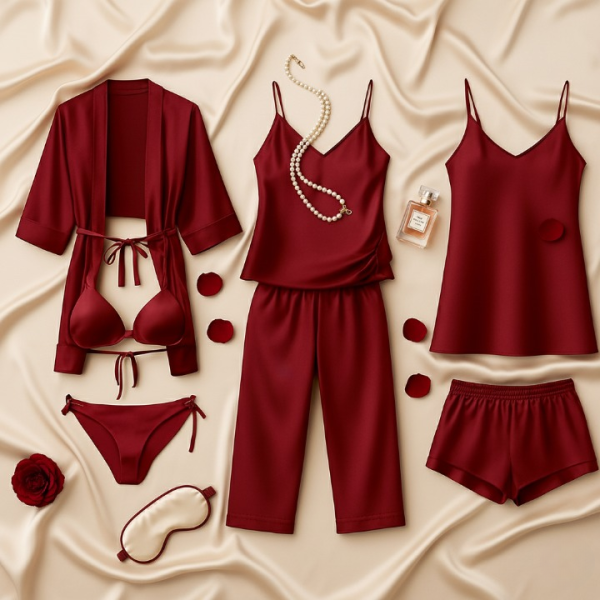 7-Piece Luxury Satin Sleepwear & Lingerie Set For Women