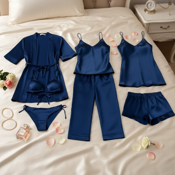 7-Piece Luxury Satin Sleepwear & Lingerie Set For Women