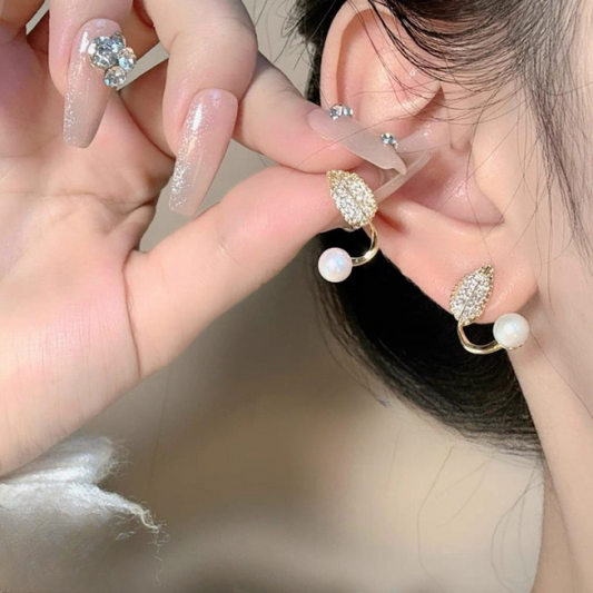 Korean Leaf Pearl Earings