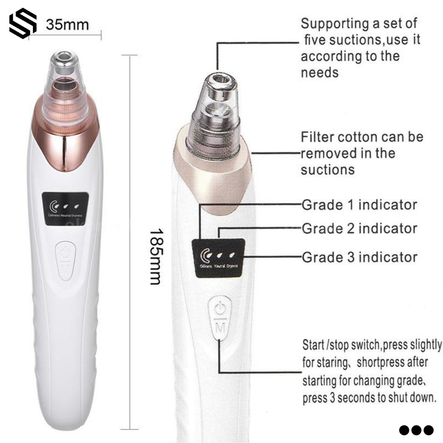 Derma Suction – Blackhead Remover with Vacuum Action -Pore Cleaning Device