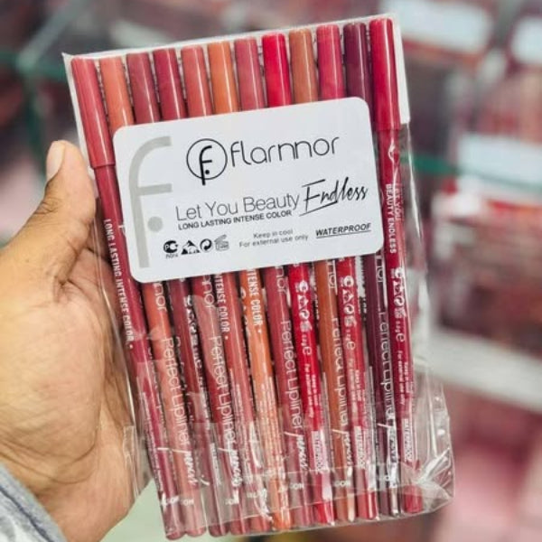Set of 12 Flormar lip liners with creamy texture – perfect for defining lips with rich, bold shades.