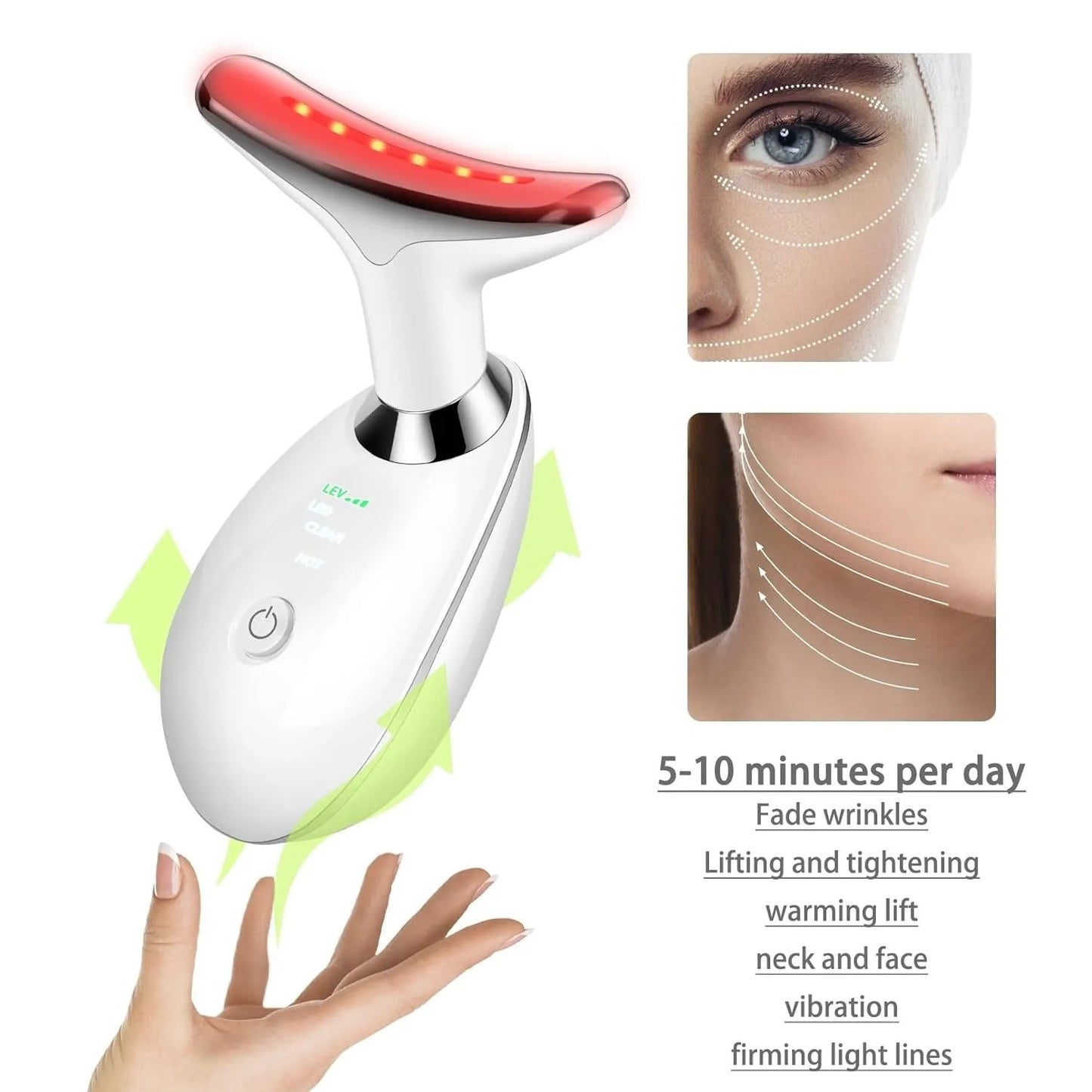 3 in 1 LED Face & Neck Massager – Anti-Wrinkle Skin Tightening Tool