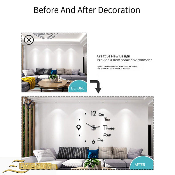 EVENTO Wall Clock 3D 24 inches Wooden DIY Design Decoration for home, office, gift